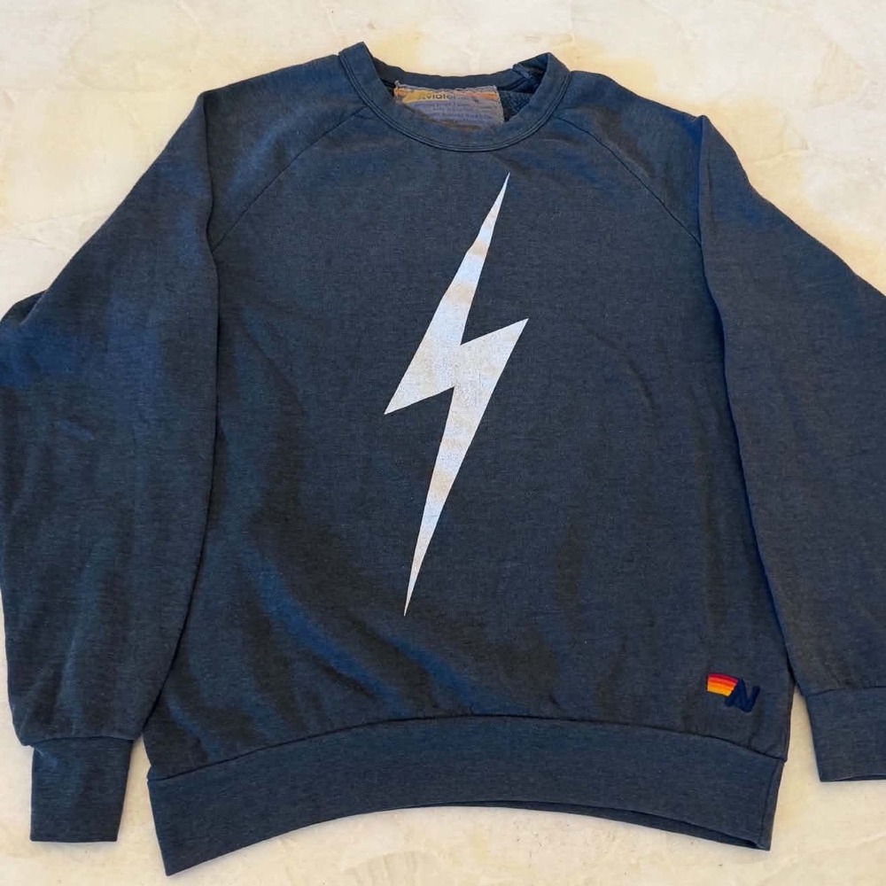 Aviator Nation Lightning Bolt Sweatshirt Gray Raglan Pullover Small Made in USA